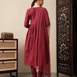House of Pataudi Pure Cotton Jashn Anarkali Kurta with Churidar & Dupatta image 3
