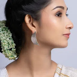 Look and Adorn German Silver Leaf Shaped Drop Earrings image 5