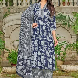 MITTOO Women Floral Printed Cotton Kurta with Palazzos & Dupatta-image-16