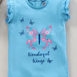 Babyhug Ruffle Sleeves Top Butterfly Print - Light Blue-image-40