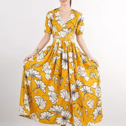 VANGULL Women Floral Printed Cotton Fit & Flare Midi Dress With Cut-Out Details-picture-31