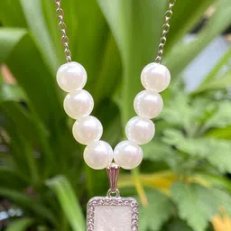 KALAFICIAL Women Silver Classy Pearl Beaded Butterfly Pendant Necklace image 5