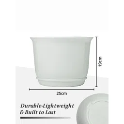 Kuber Industries 3Pcs White Textured Planters With Plate image 3