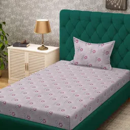 KLOTTHE Pink Floral Cotton Single Bedsheets-picture-31