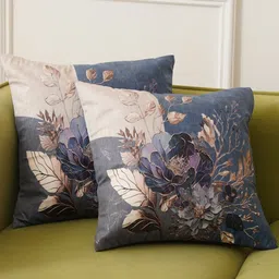 HOME 360 Blue & Peach Set of 2 Floral Velvet Square Cushion Covers-image-94