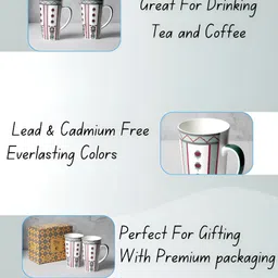 clay craft India Circus 2 Pieces White & Green Floral Printed Ceramic Tall Mugs 600ml image 3