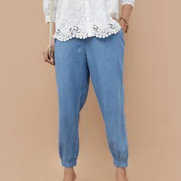 Colour Me by Melange Women Jogger Mid-Rise Cotton Trousers-image-49