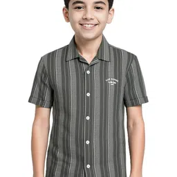 CAVIO Boys Black Striped Relaxed Fit Cotton Casual Shirt-picture-18