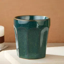 Fabindia Teal Printed Ceramic Glossy Finish Cups 290 ml image 1