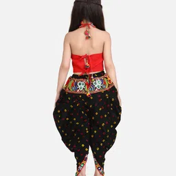 BownBee Peacock Embroidered Halter Neck Sleeveless Choli With Dhoti - Black image 2