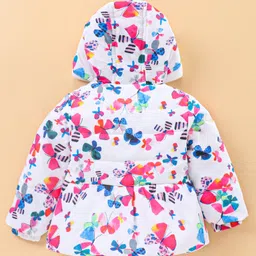 Babyhug Full Sleeves Butterfly Print Hooded Jacket - Off White image 2