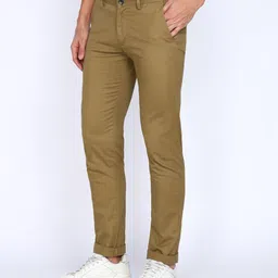 peter england Men Slim Fit Khaki Cotton Blend Trousers image 3