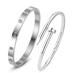 DressBerry Women 2 American Diamond Temple Silver-Plated Bangle-Style Bracelet-picture-15
