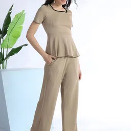 Selvia Edge Textured Round Neck Peplum-Top With Wide-Leg Trousers image 3