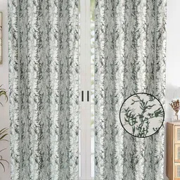 AJISH Green & White Set of 2 Floral Long Door Curtain-picture-13