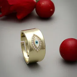 PANASH Gold-Plated Stone-Studded Evil Eye Adjustable Finger Ring-picture-26