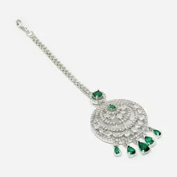 ZENEME Rhodium-Plated American Diamond Studded Maang Tikka Head Jewellery image 3