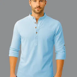 APEKTRA Mandarin Collar Roll-Up Sleeves Kurta-picture-20