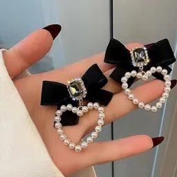Estailo fashion Artificial Stones Studded & Beaded Heart Shaped Drop Earrings-image-78