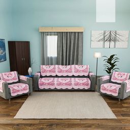 Aura White & Pink 16 Pieces Cotton Sofa Cover With Arms-picture-34