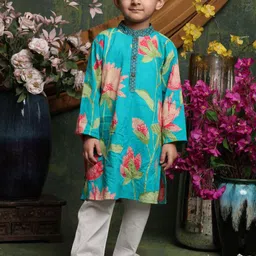 SAKA DESIGNS Boys Floral Printed Regular Pure Cotton Kurta with Pyjamas-picture-36
