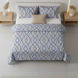 The Rajwadi Blue & Grey Printed Pure Cotton 250 TC Flat King Bedsheet Set 88 In x 108 In image 2