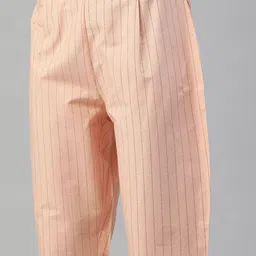 KALINI Women Striped Printed Calf Length Regular Straight Kurta with Trousers image 4