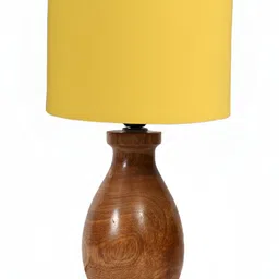 Devansh Yellow & Brown Wooden Cylindrical Shaped Table Lamp image 2
