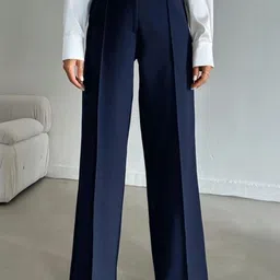 Next One Women Smart Straight Fit High-Rise Easy Wash Pleated Trousers-image-36