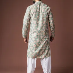 Rawayi Men Floral Printed Thread Work Kurta image 5