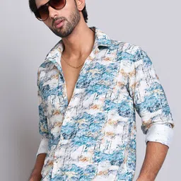 Indian Needle Men Classic Spread Collar Abstract Printed Cotton Casual Shirt-image-90