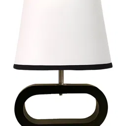 Devansh White & Black Textured Wooden & Cotton Frusturical Shaped Table Lamp image 2