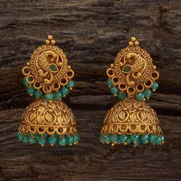 Kushal's Fashion Jewellery Gold-Plated DomeShaped Stone Studded & Beaded Antique Jhumkas-picture-32