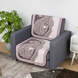 Aura White & Purple Printed Cotton 2 Piece Sofa Cover-image-70