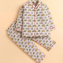 Polka Tots Kids Cotton Woven Full Sleeve Vehicle Print Pure Cotton Night suit-picture-46
