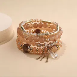 MEENAZ Set Of 4 Gold-Plated Artificial Beaded Elasticated Bracelets image 2