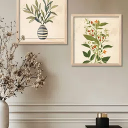 WALLLANE Brown & Green 2 Pieces Wood Floral and Botanical Wall Art-image-53