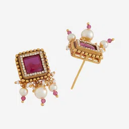 Kushal's Fashion Jewellery Cubic Zirconia Gold-Plated Square Studs image 3