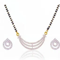 Shine Sales Artificial Stones Studded & Beaded Mangalsutra With Earrings image 3