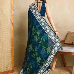 Ethnielle Floral Printed Zari Pure Georgette Saree image 4