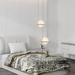 Monte Carlo White & Black Abstract Printed Heavy Winter 852 GSM Single Bed Blanket-picture-13