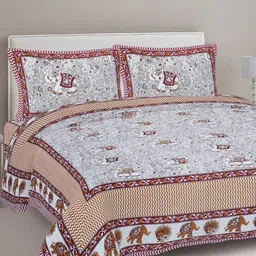 Rudra Bazaar Grey & White Ethnic Printed 210 TC Cotton King Bedsheet Set 2.75 m x 2.30 m image 4