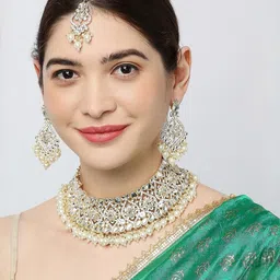 VATSALYA creation Gold Toned Pearl Stone Studded Jewellery Set-picture-31