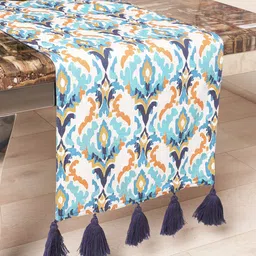 BLANC9 Blue & Brown Printed Pure Cotton Table Runner image 1