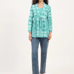 KALINI Print Ethnic Cotton Peplum Longline Top image 5