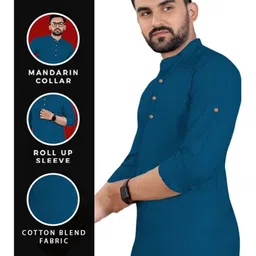 Edin Men Solid Straight Roll Up Sleeve Kurta image 3