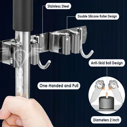 Sittella Stainless Steel 5 Racks with 6 Hooks Wall Mounted Broom and Mop Stick Holder image 4