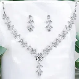 Nilu's Collection Silver-Plated CZ Stone-Studded Jewellery Set-picture-25
