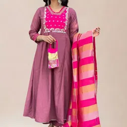 CREEPER Women Ethnic Motifs Embroidered Empire Thread Work Kurta with Churidar & With Dupatta image 5