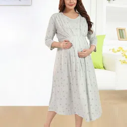 MomsBae Women Stars Printed Maternity Midi Nightdress-picture-27